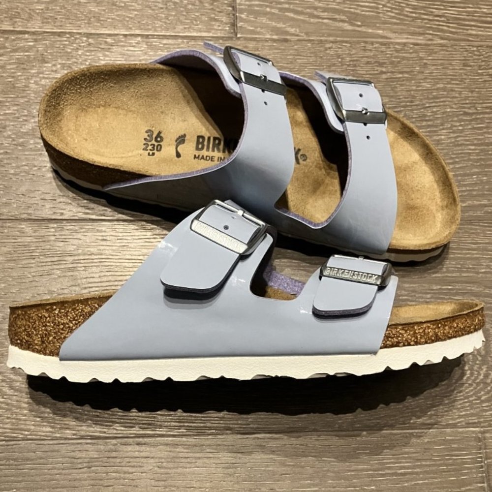 Birkenstock Arizona Patent Dove Blue Sandals - Picture 3 of 7